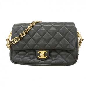 Chanel Matelasse Shoulder Bag with Chain, Caviar Skin, Black, Women's